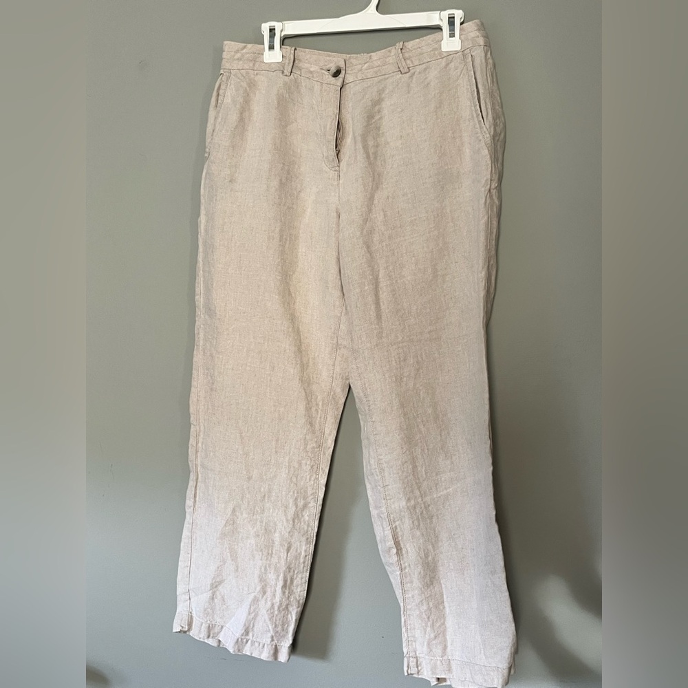 Women’s LLBean Beige Linen Trousers size 10 petite